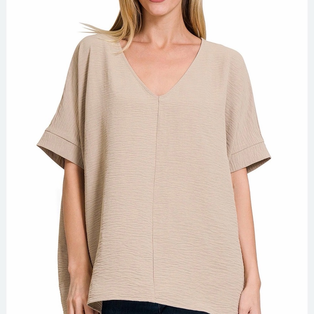 Zenana Women V Neck Woven Airflow Dolman Short Sleeve Blouse Top size S new